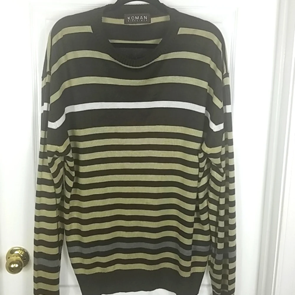 KOMAN, Men's Sweater, brown beige stripes, size L